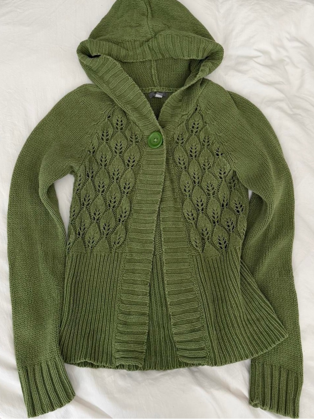vintage 2000s apt 9 green leaf knit hooded cardigan